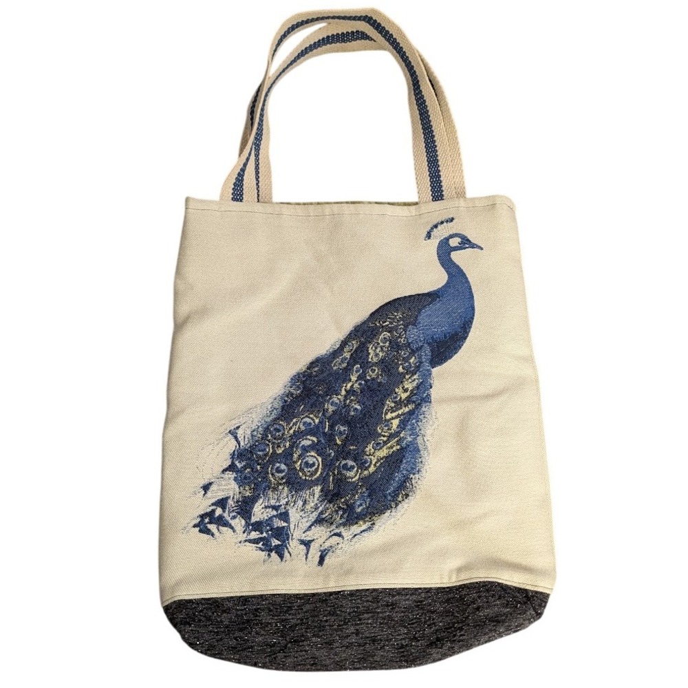 SQUARE BY DESIGN Tote Bag Canvas Peacock Embellishment Red Sequin Accent‎